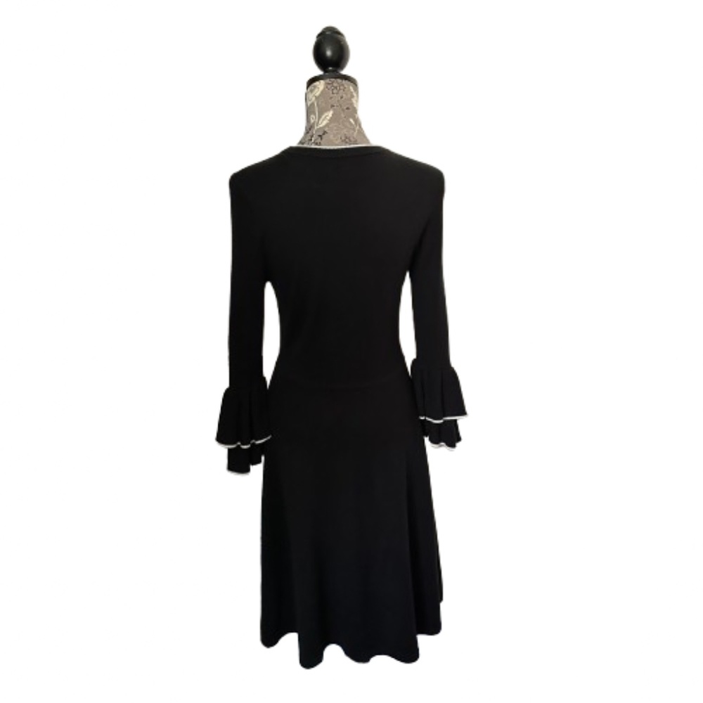 Vince Camuto Women S Black & White Sleeved Ruffled Fit & Flare Midi Knit Dress - Picture 2 of 13